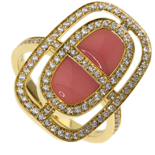 Hermes Chaine D'ancre Diamond Pink Opearl Ring 18k Yellow Gold