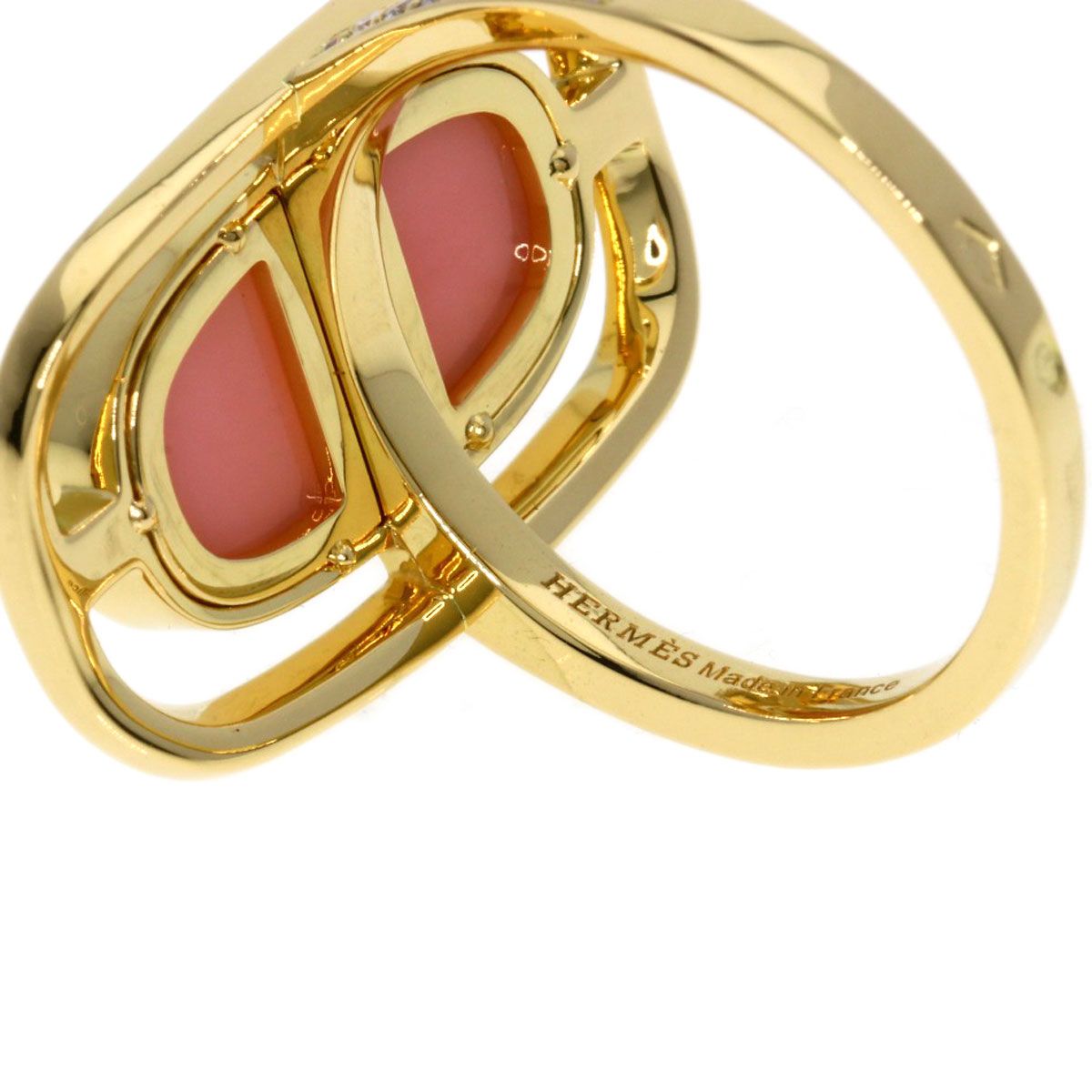 Hermes Chaine D'ancre Diamond Pink Opearl Ring 18k Yellow Gold — view 9