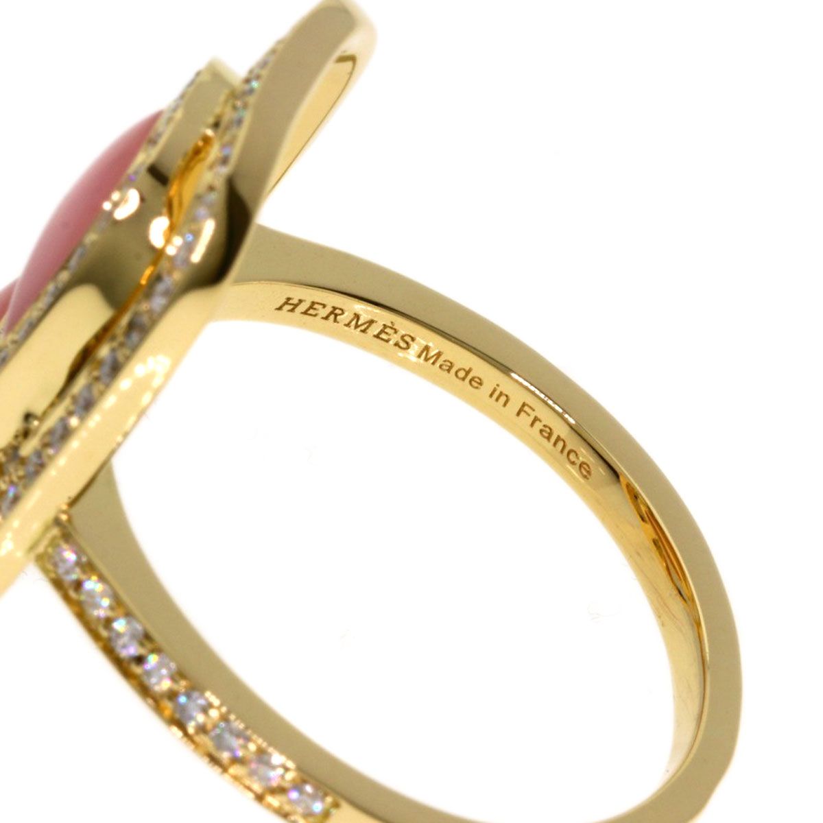 Hermes Chaine D'ancre Diamond Pink Opearl Ring 18k Yellow Gold — view 6