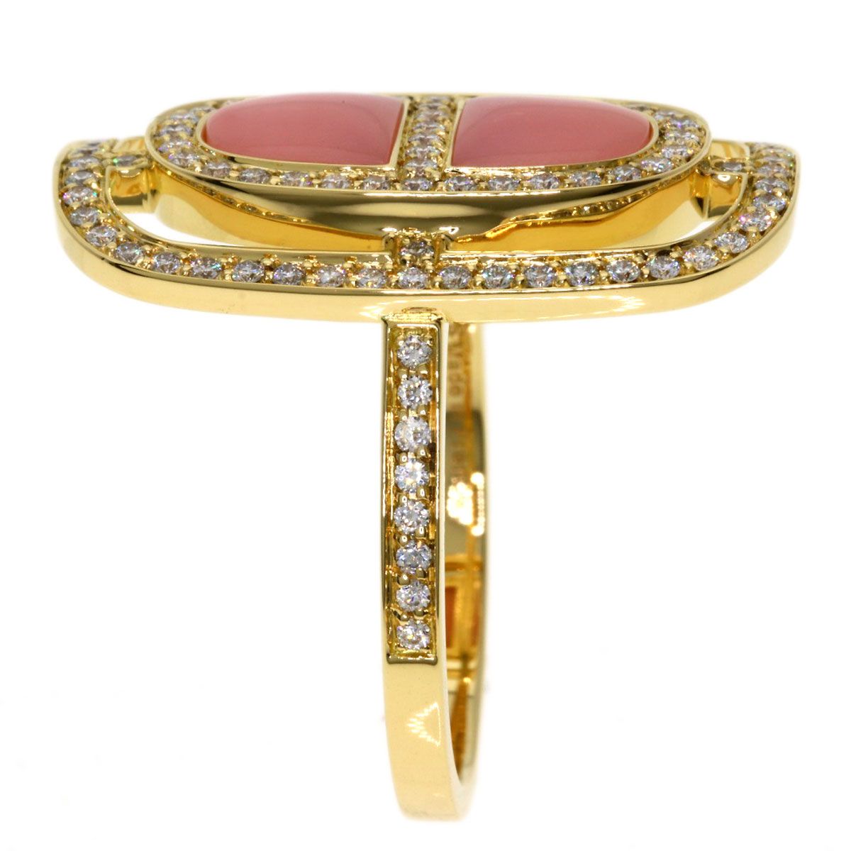 Hermes Chaine D'ancre Diamond Pink Opearl Ring 18k Yellow Gold — view 3