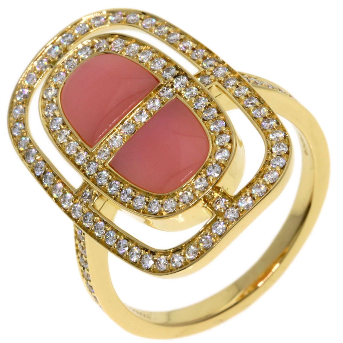 Hermes Chaine D'ancre Diamond Pink Opearl Ring 18k Yellow Gold — view 2