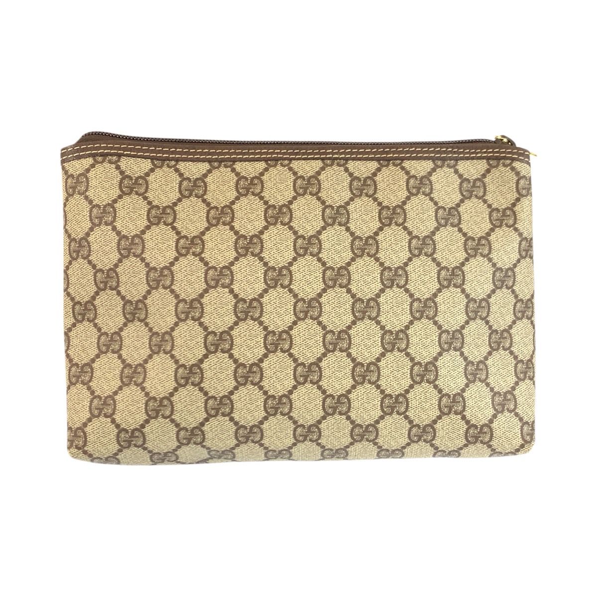 Gucci Beige Brown GG Supreme Canvas Leather Clutch — view 2