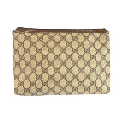 Gucci Beige Brown GG Supreme Canvas Leather Clutch — view 2