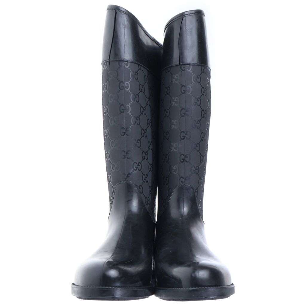 Gucci GG All Over Pattern Rubber Rain Long Boots Black — view 2