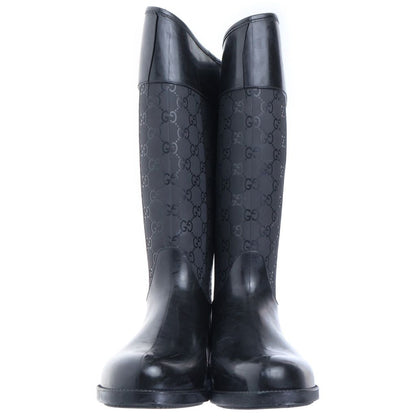 Gucci GG All Over Pattern Rubber Rain Long Boots Black — view 2