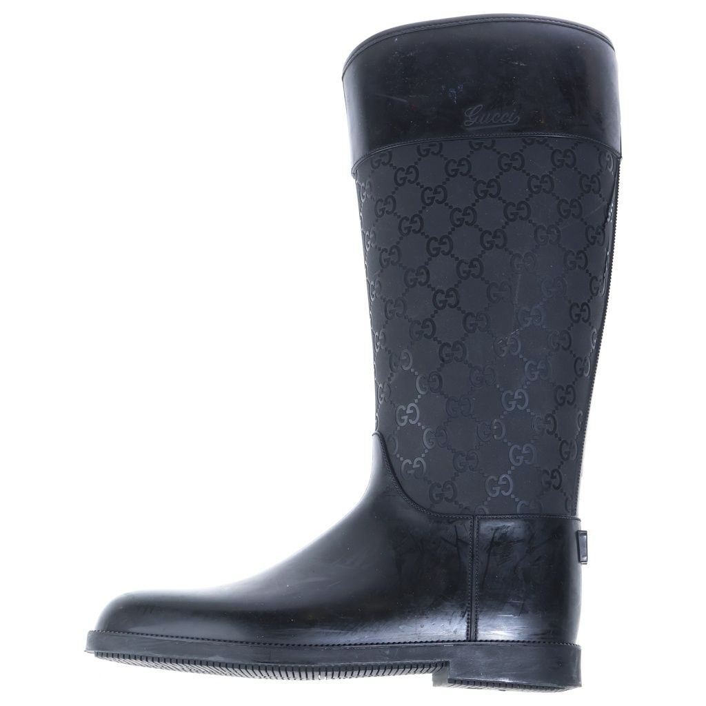 Gucci GG All Over Pattern Rubber Rain Long Boots Black