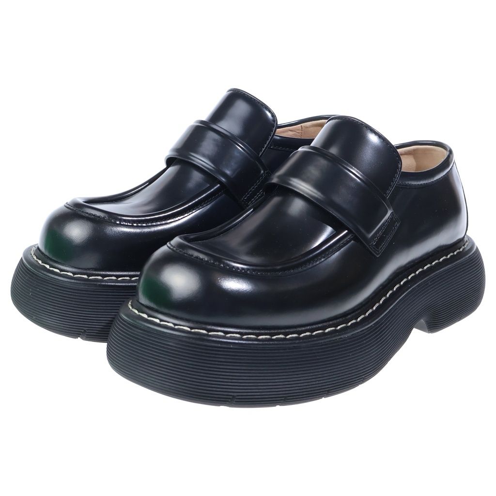 Bottega Veneta Swell Loafer Rubber Tin Gold Leather Loafers Black — view 2