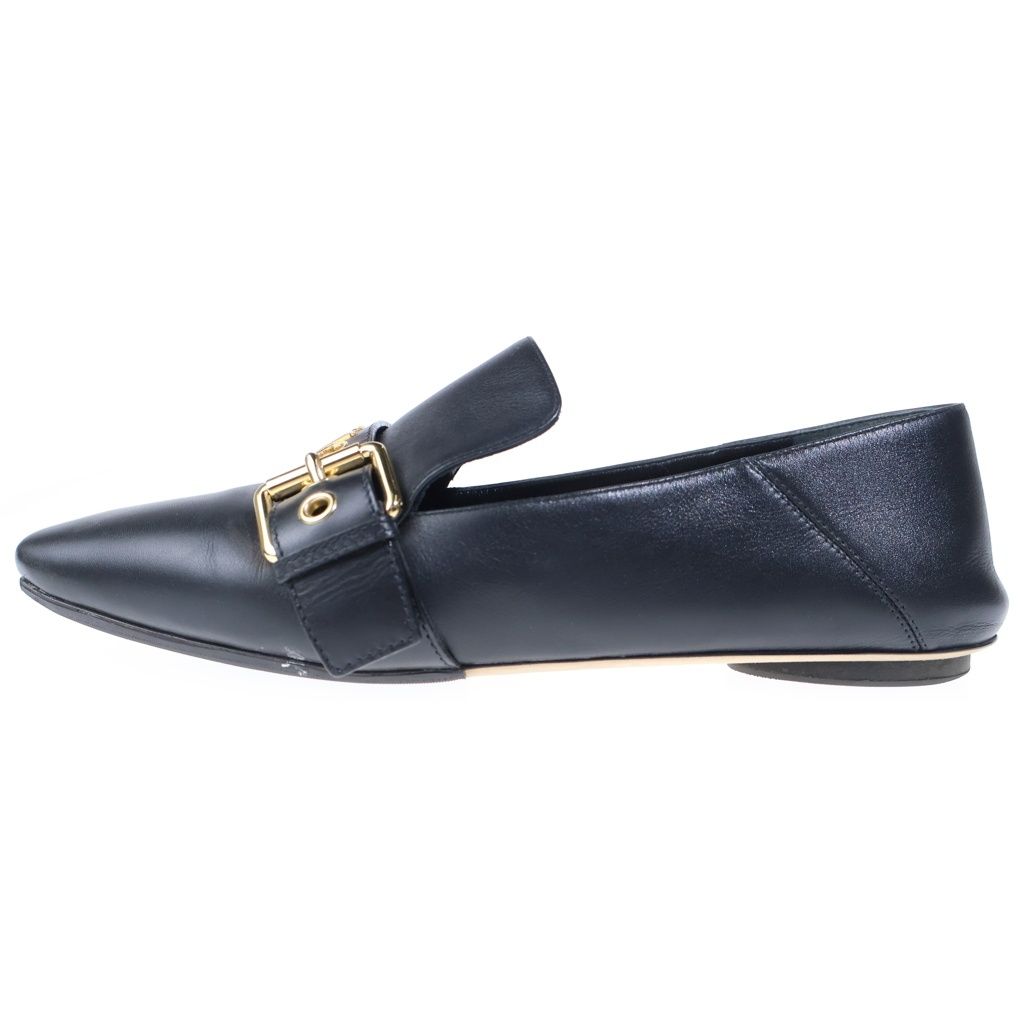 Louis Vuitton Logo Belt Leather Loafers Slip on Shoes Black