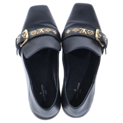 Louis Vuitton Logo Belt Leather Loafers Slip on Shoes Black — view 4