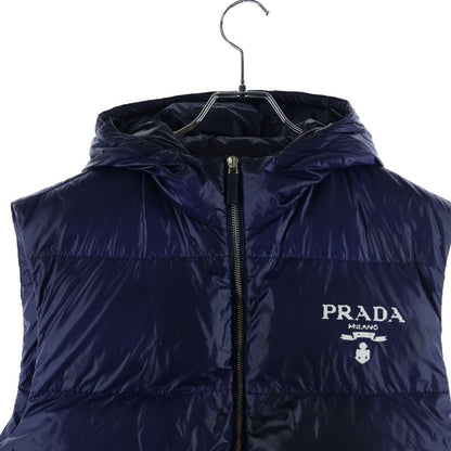 Prada Chest Logo Print Zip Up Jacket Vest Blue — view 3