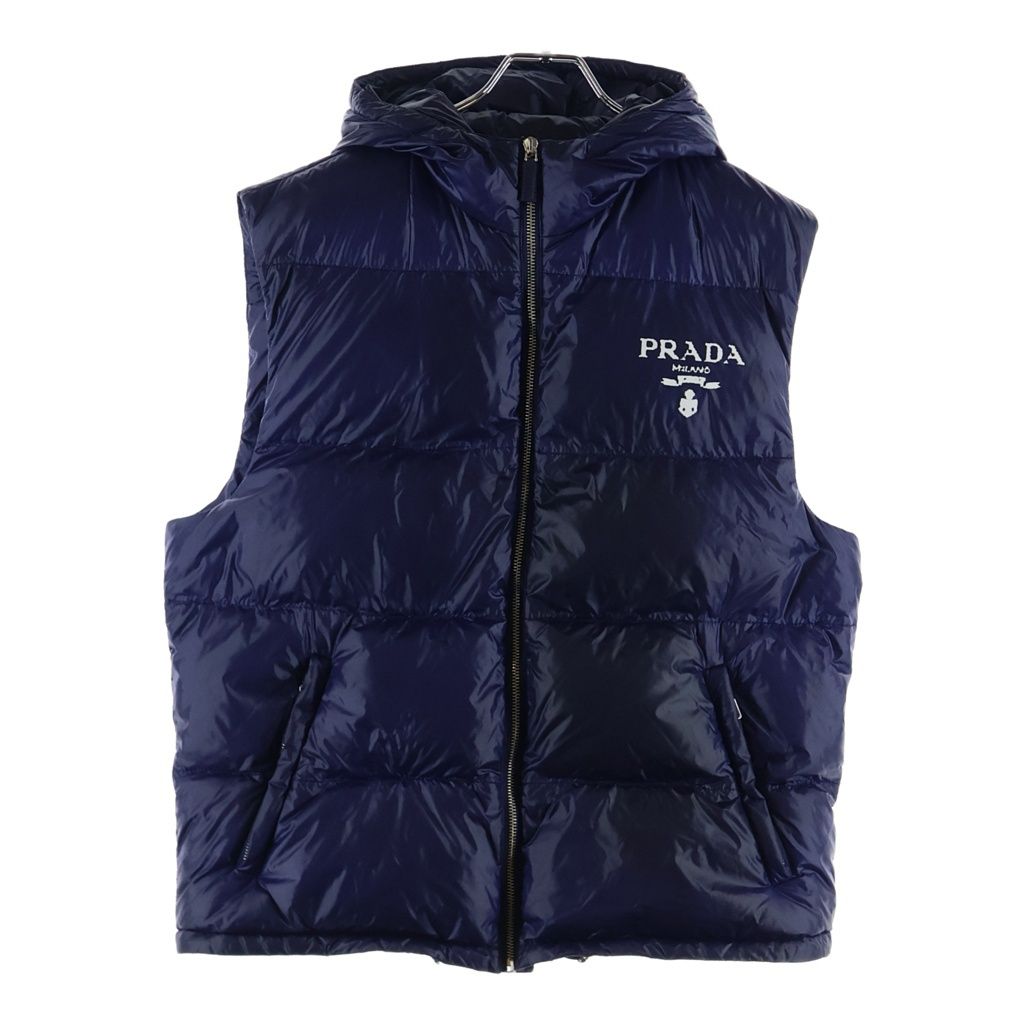 Prada Chest Logo Print Zip Up Jacket Vest Blue