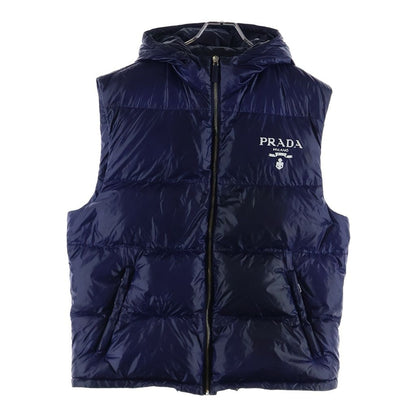 Prada Chest Logo Print Zip Up Jacket Vest Blue