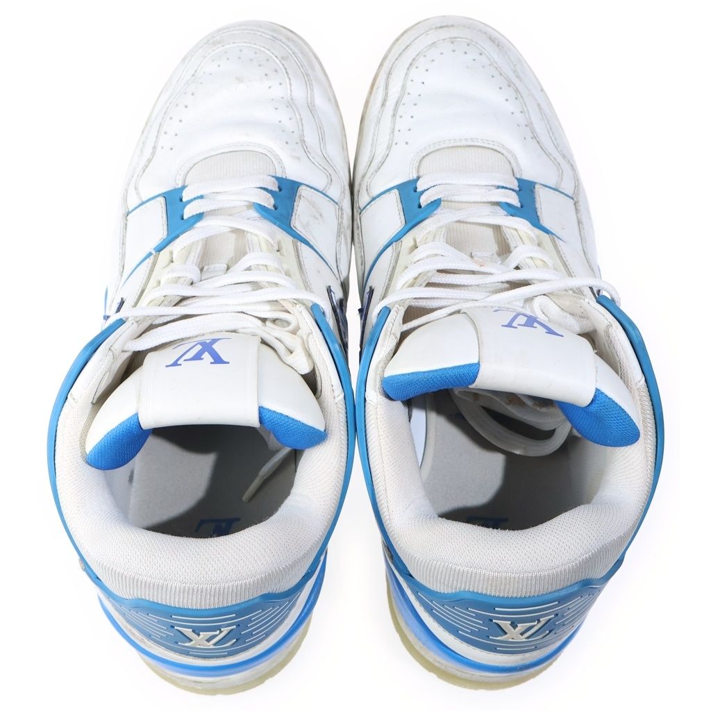 Louis Vuitton LV Trainers Line Leather High Cut Shoes Sneakers White Blue — view 4