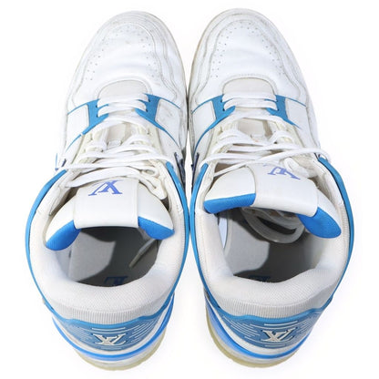 Louis Vuitton LV Trainers Line Leather High Cut Shoes Sneakers White Blue — view 4