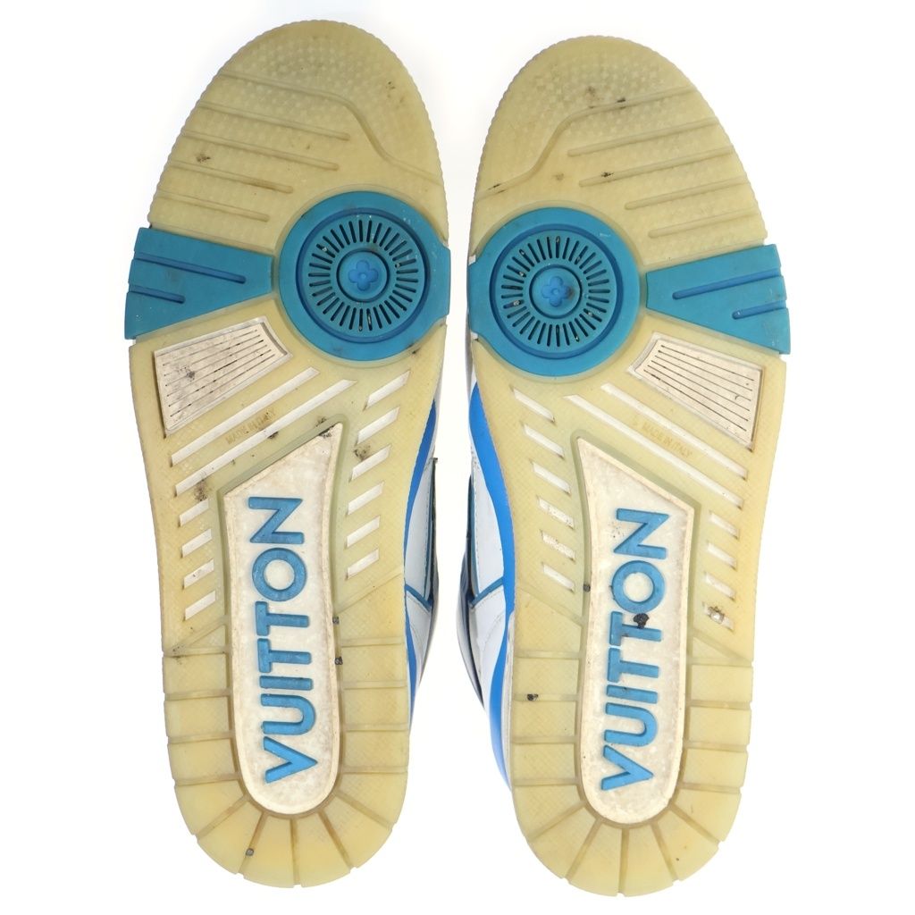 Louis Vuitton LV Trainers Line Leather High Cut Shoes Sneakers White Blue — view 5