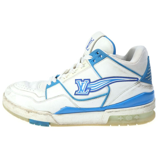 Louis Vuitton LV Trainers Line Leather High Cut Shoes Sneakers White Blue