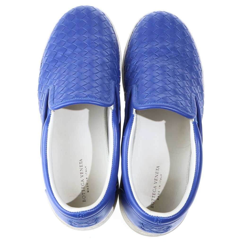 Bottega Veneta Intrecciato Leather Sneakers Slip Ons Blue — view 4