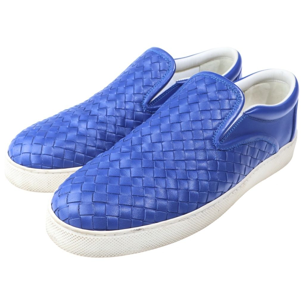 Bottega Veneta Intrecciato Leather Sneakers Slip Ons Blue — view 2