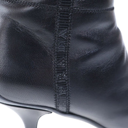 Prada Leather Logo Side Zip Heels Long Boots Shoes Black — view 6