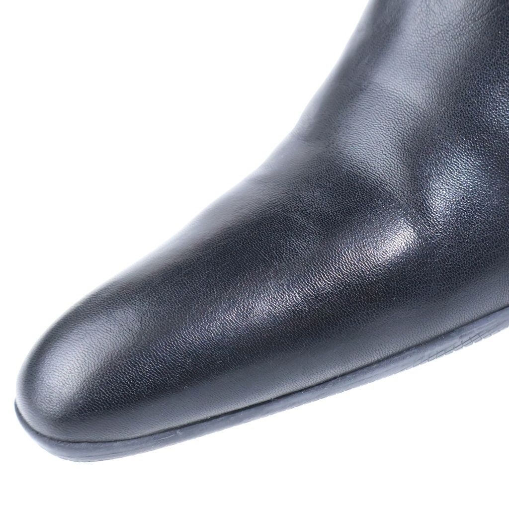 Prada Leather Logo Side Zip Heels Long Boots Shoes Black — view 5