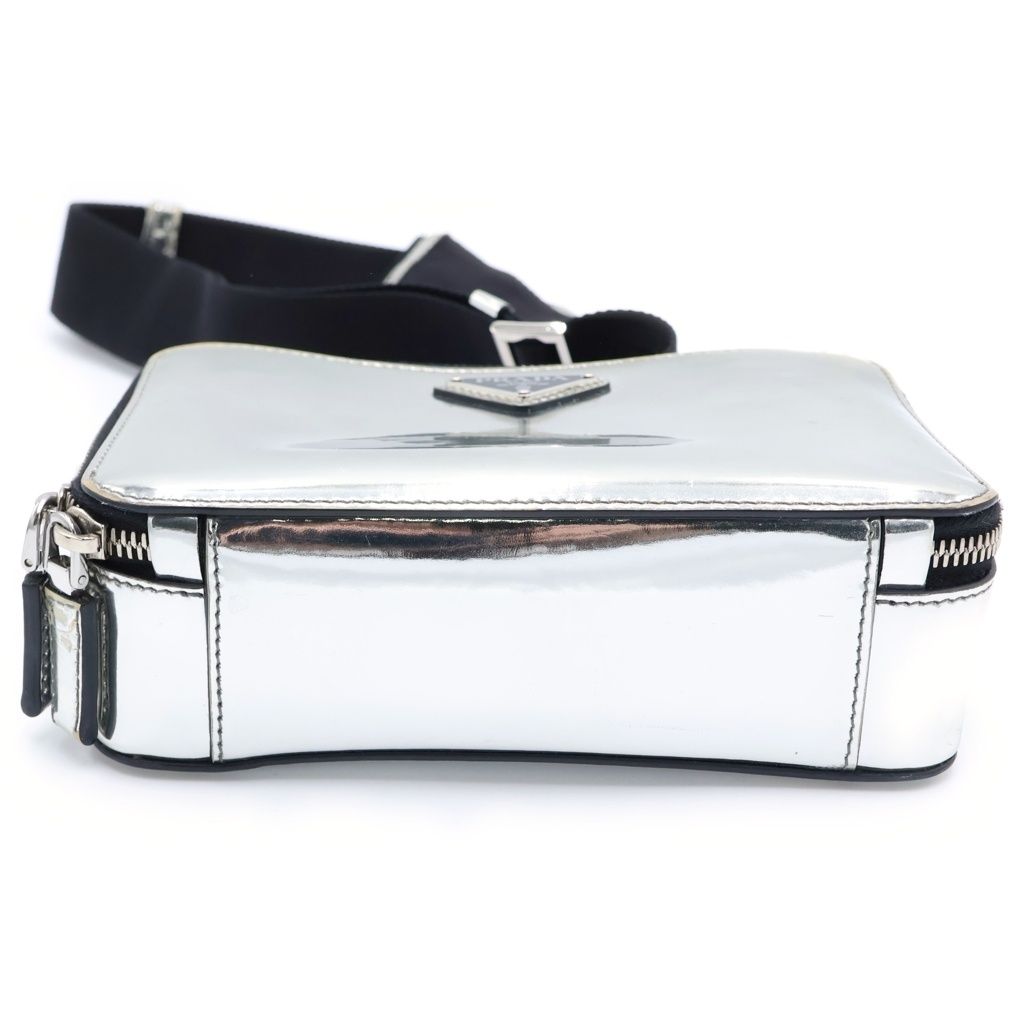 Prada Triangle Logo Brick Shoulder Bag Silver Leather — view 5