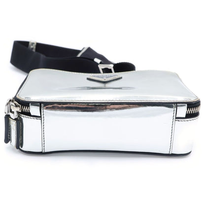 Prada Triangle Logo Brick Shoulder Bag Silver Leather — view 5