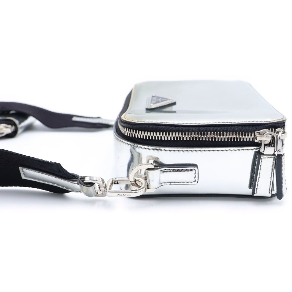 Prada Triangle Logo Brick Shoulder Bag Silver Leather — view 3