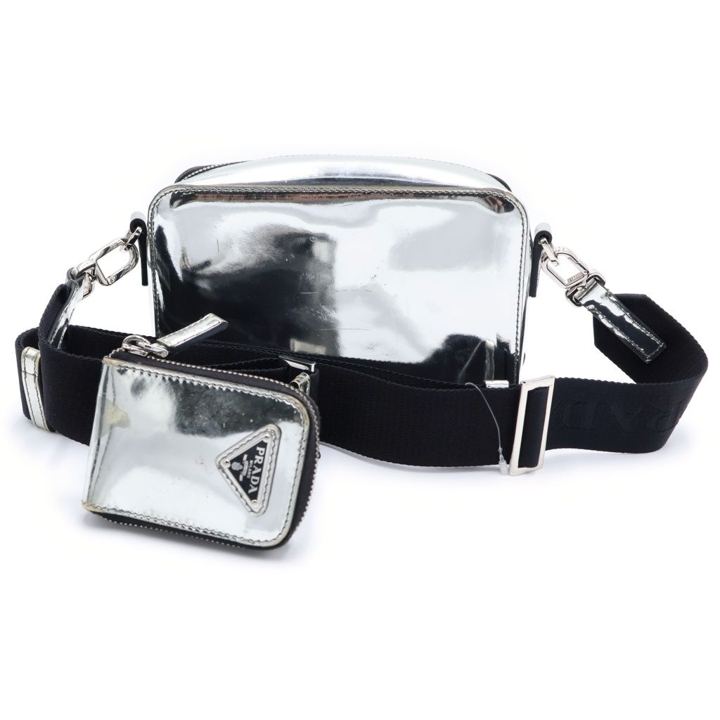 Prada Triangle Logo Brick Shoulder Bag Silver Leather — view 2