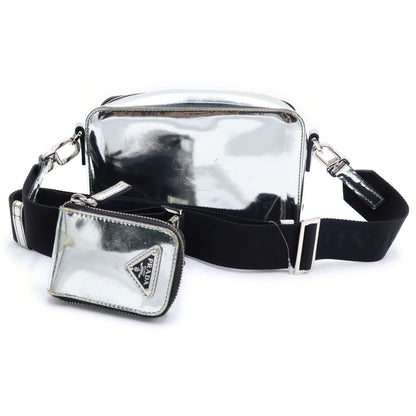 Prada Triangle Logo Brick Shoulder Bag Silver Leather — view 2