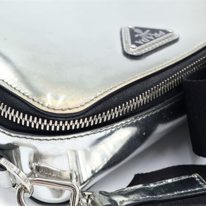 Prada Triangle Logo Brick Shoulder Bag Silver Leather — view 6