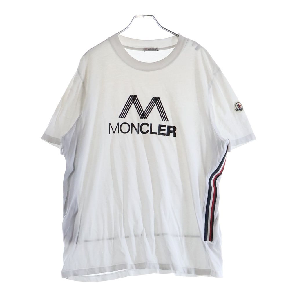 Moncler SS T-Shirt Short Sleeve Logo Print Side Stripe Crew Neck White