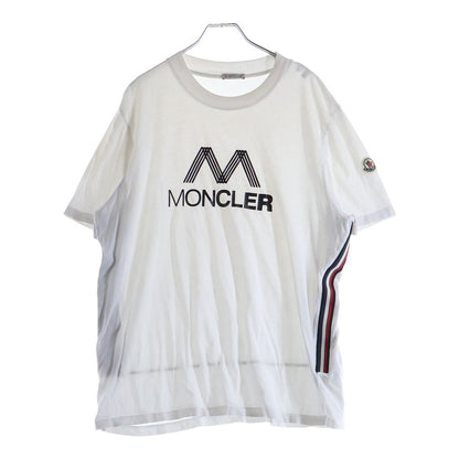 Moncler SS T-Shirt Short Sleeve Logo Print Side Stripe Crew Neck White
