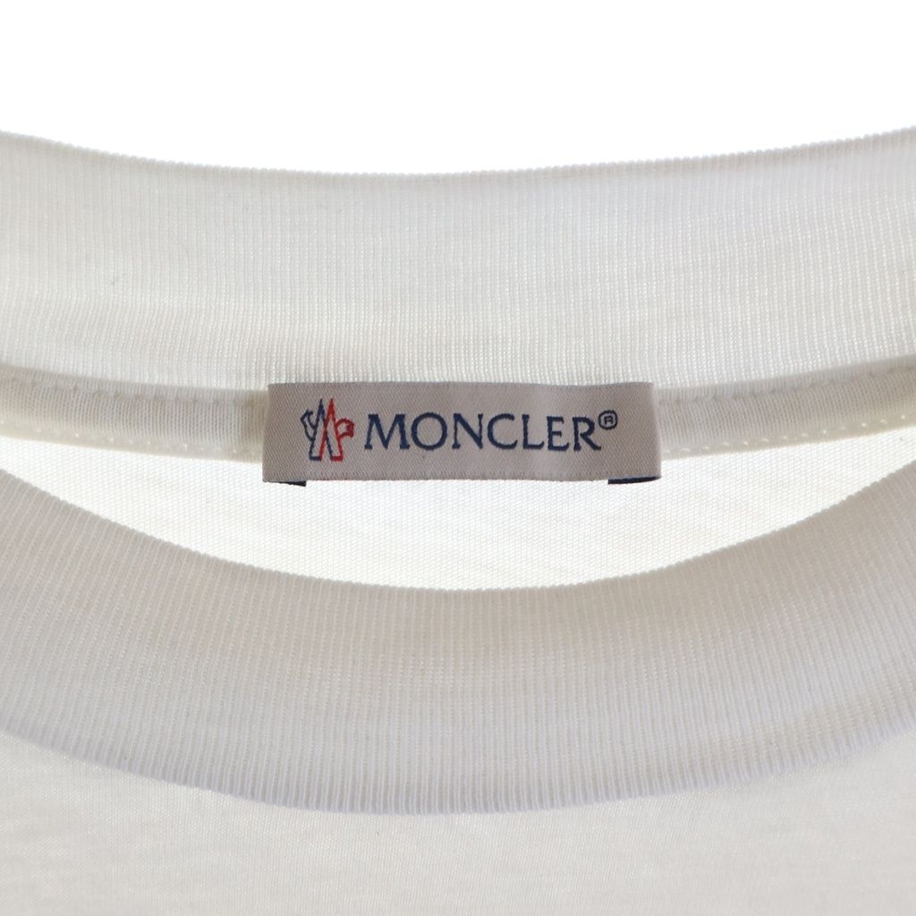 Moncler SS T-Shirt Short Sleeve Logo Print Side Stripe Crew Neck White — view 7