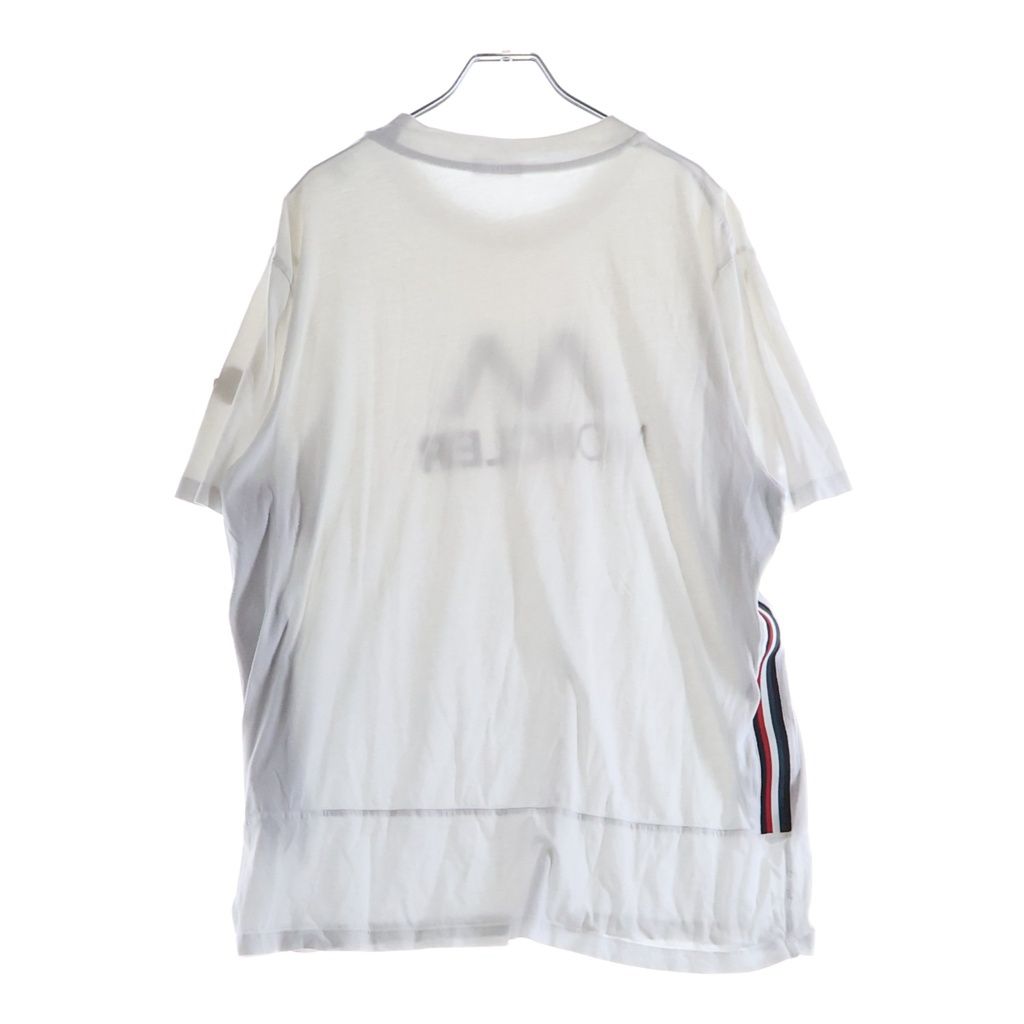 Moncler SS T-Shirt Short Sleeve Logo Print Side Stripe Crew Neck White — view 2