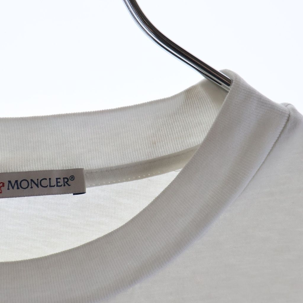 Moncler SS T-Shirt Short Sleeve Logo Print Side Stripe Crew Neck White — view 5