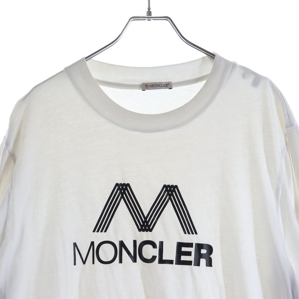 Moncler SS T-Shirt Short Sleeve Logo Print Side Stripe Crew Neck White — view 3