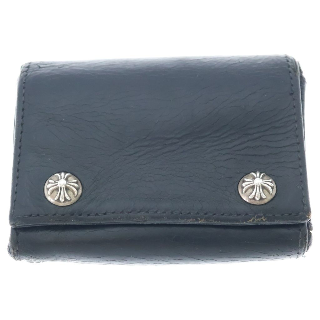 Chrome Hearts 3 Fold Cross Ball Leather Wallet Black