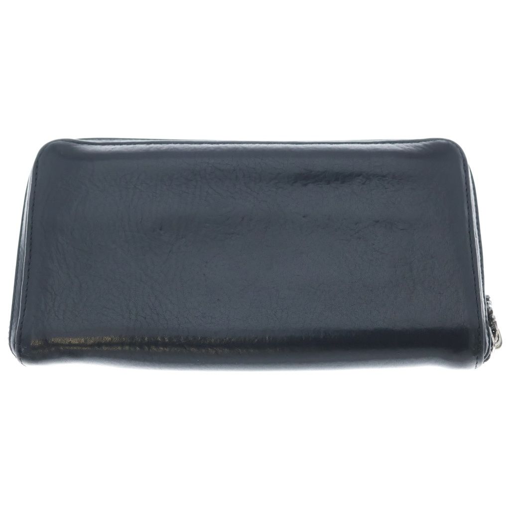 Chrome Hearts Rec Zip Plane Plain Round Zip Leather Wallet Black