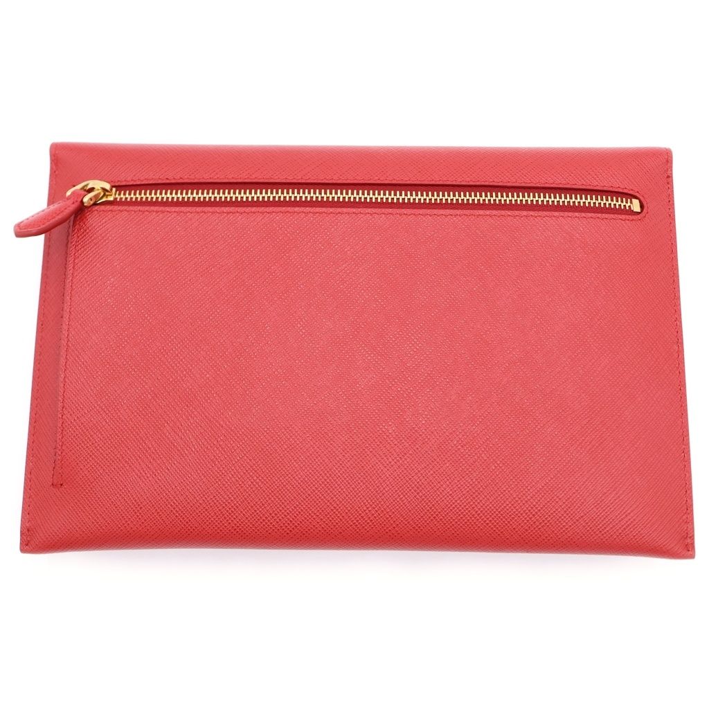 Prada Letter Clutch Back Second Fourco Red Leather Gold — view 2