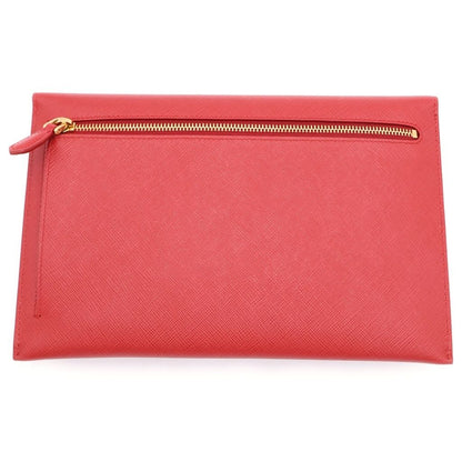Prada Letter Clutch Back Second Fourco Red Leather Gold — view 2