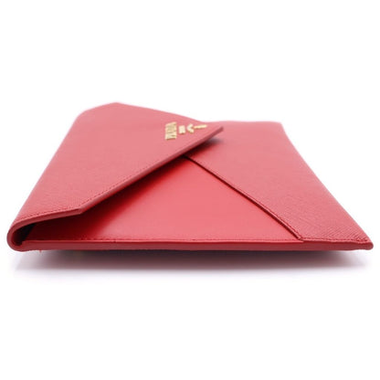 Prada Letter Clutch Back Second Fourco Red Leather Gold — view 3
