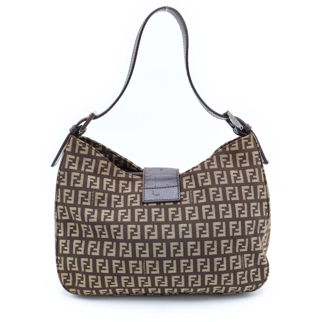 Fendi Zucchino Mamma Bucket Shoulder Bag Brown Canvas Leather Silver — view 2