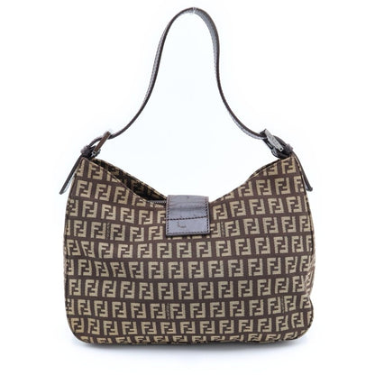 Fendi Zucchino Mamma Bucket Shoulder Bag Brown Canvas Leather Silver — view 2