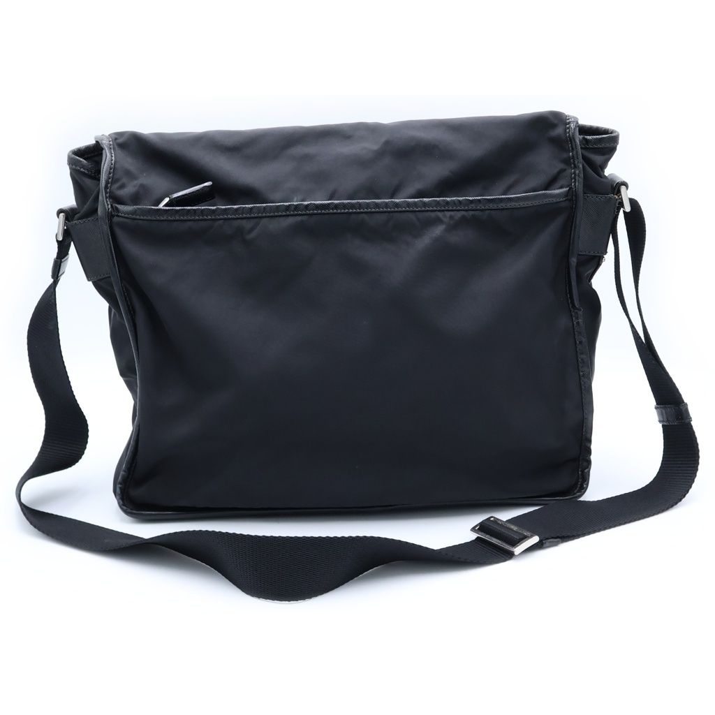 Prada Side Triangle Logo Plate Nylon Shoulder Bag Black — view 2