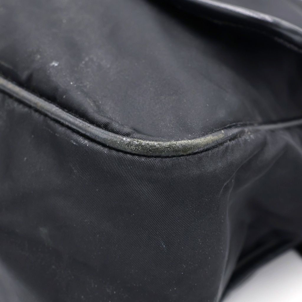 Prada Side Triangle Logo Plate Nylon Shoulder Bag Black — view 6
