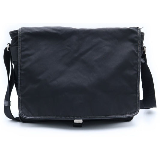 Prada Side Triangle Logo Plate Nylon Shoulder Bag Black