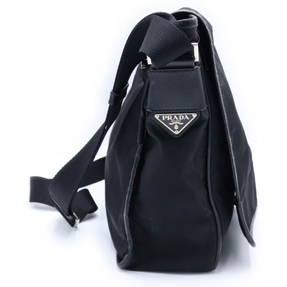 Prada Side Triangle Logo Plate Nylon Shoulder Bag Black — view 3