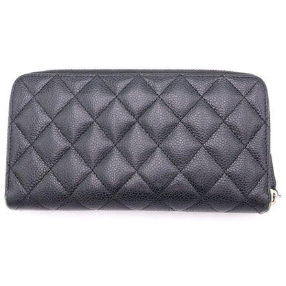Chanel Quilted Zip Around Wallet Card Case Black Caviar Leather Silver — view 2