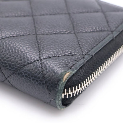 Chanel Quilted Zip Around Wallet Card Case Black Caviar Leather Silver — view 5