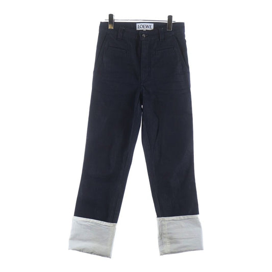 Loewe Leather Logo Patch Button Fly Fisherman Denim Pants Indigo